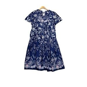 Only Necessities Navy Floral Maxi Cotton MuuMuu Patio House Dress Size 1X